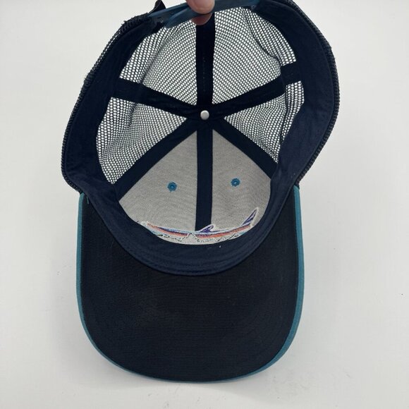 Mens Patagonia Fitz Roy Trout Trucker Hat Mesh Teal Navy Snapback Cap Fishing - Picture 3 of 7